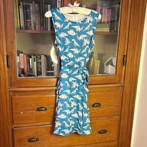 Elegant Blue Origami Print Midi Dress
